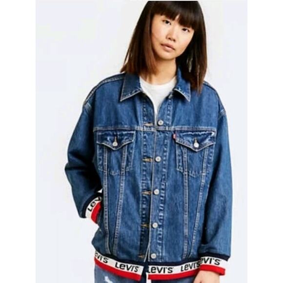 Levis Baggy Sport Tape Trucker Jean Jacket Womens Small Blue Denim - Picture 3 of 16